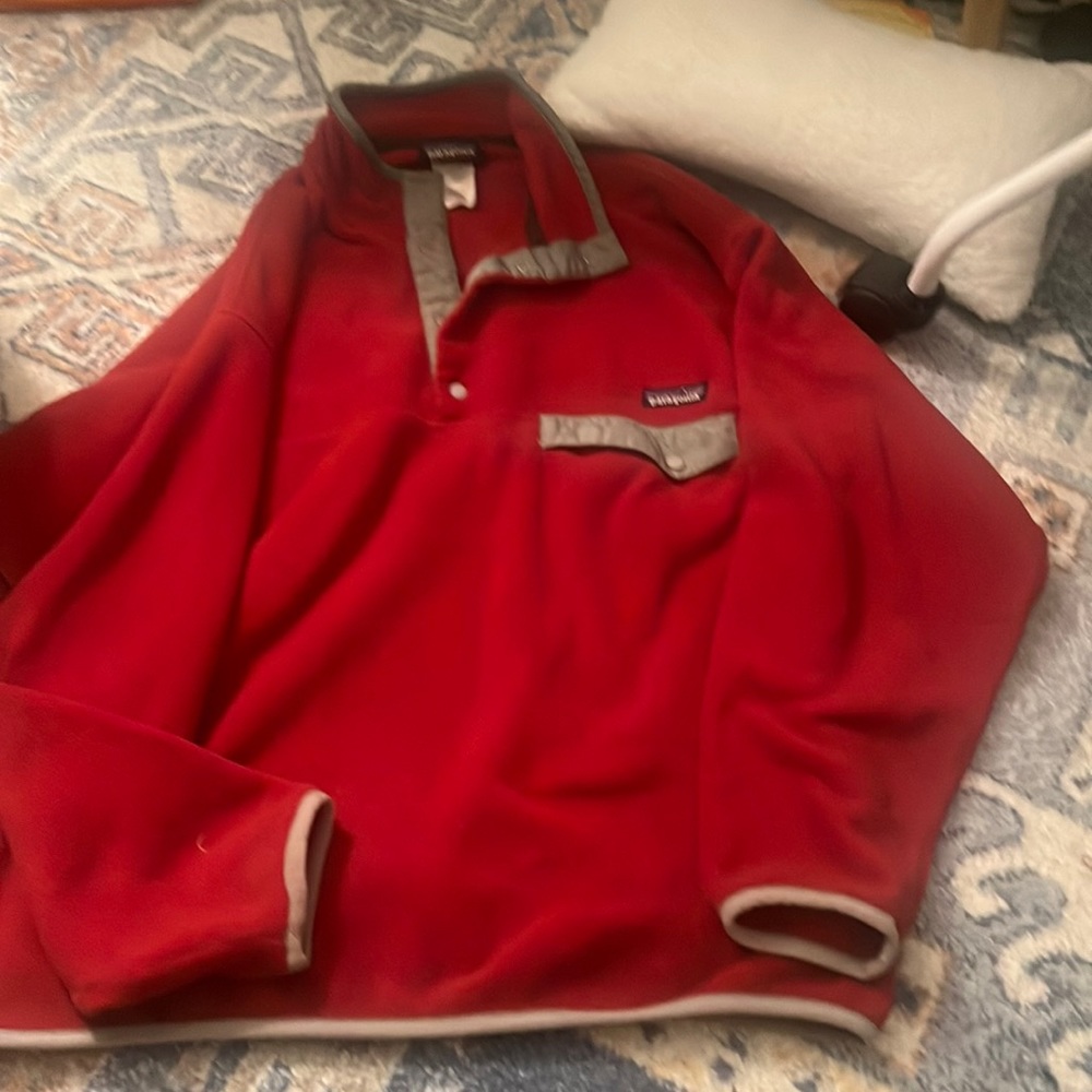 Patagonia synchilla red with gray trim and breast pocket